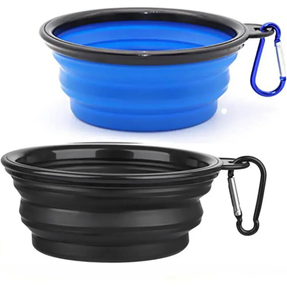 2 pcs PET TRAVEL BOWL FOR CATS AND DOGS IDEAL FOR TRAVEL Black Blue COLLAPSIBLE